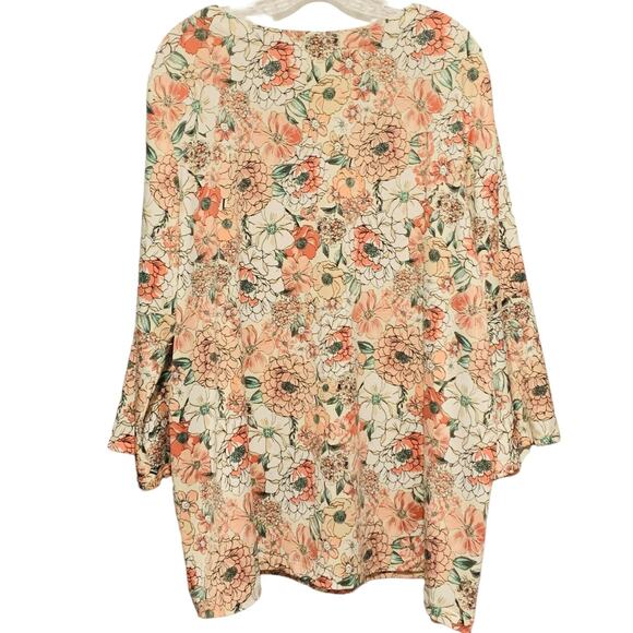 EMALINE Woman Tunic Top Sz 2X Floral Print Criss-Cross V-Neck 3/4 Sleeves Boho - Picture 7 of 7
